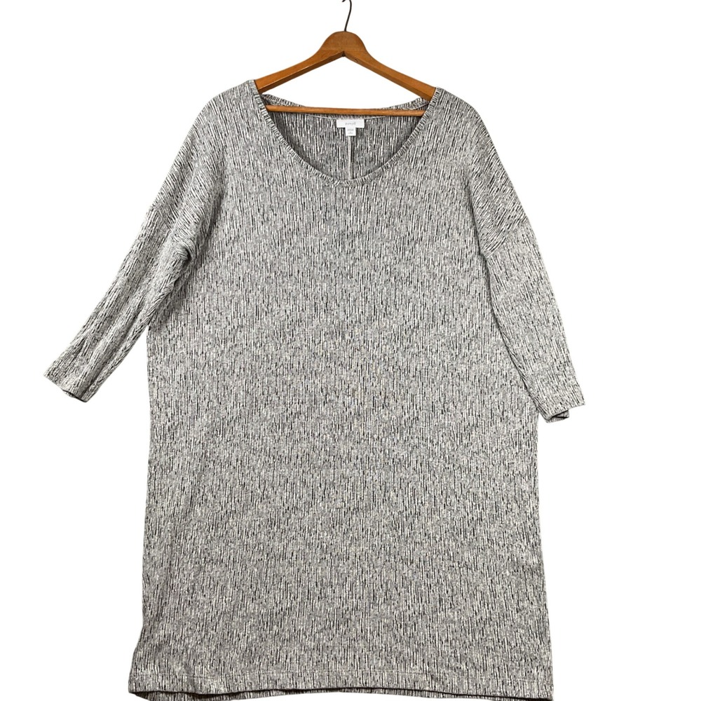 Pure Jill Tunic Top Womens Large Petite Grey Linen Blend 3/4 Sleeve Slub Knit